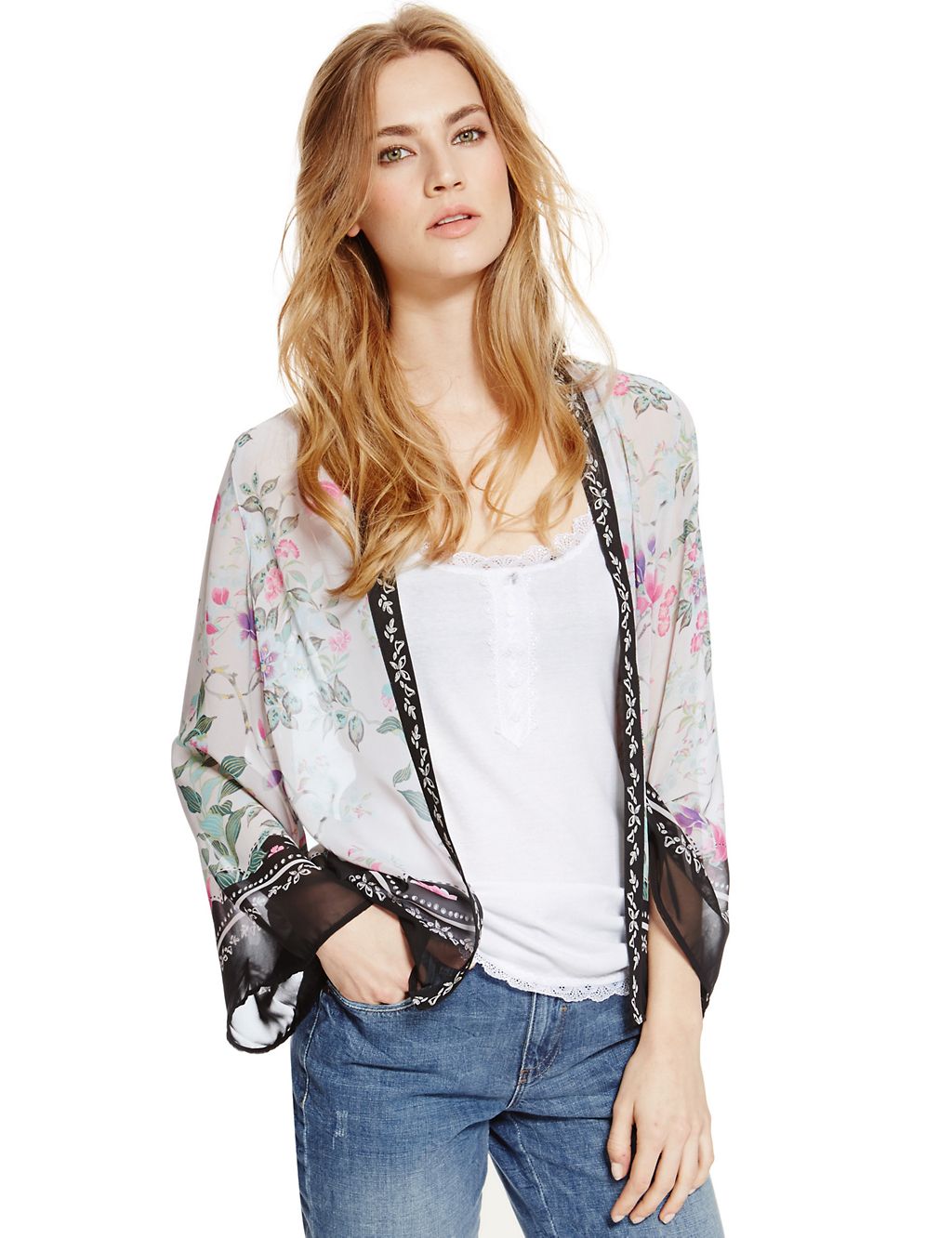 Japanese Floral Cover-Up Kimono Top 2 of 4