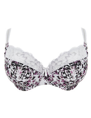 Jasmine Lace Feather Print Non-Padded Plunge DD-GG Bra Image 2 of 4