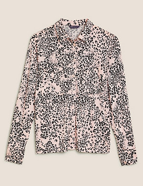 Jersey Animal Print Collared Top Image 2 of 6
