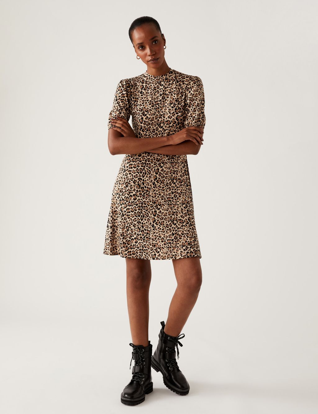 Jersey Animal Print High Neck Skater Dress | M&S Collection | M&S