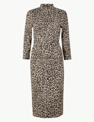 Jersey Animal Print Midi Bodycon Dress M S Collection M S