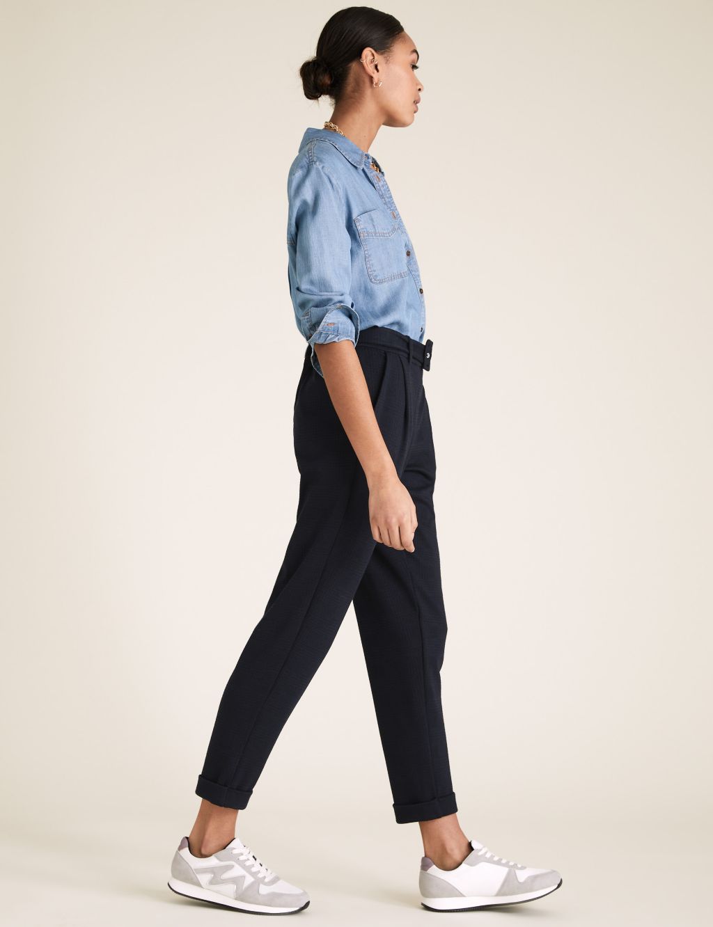 Jersey Belted Tapered Trousers | M&S Collection | M&S