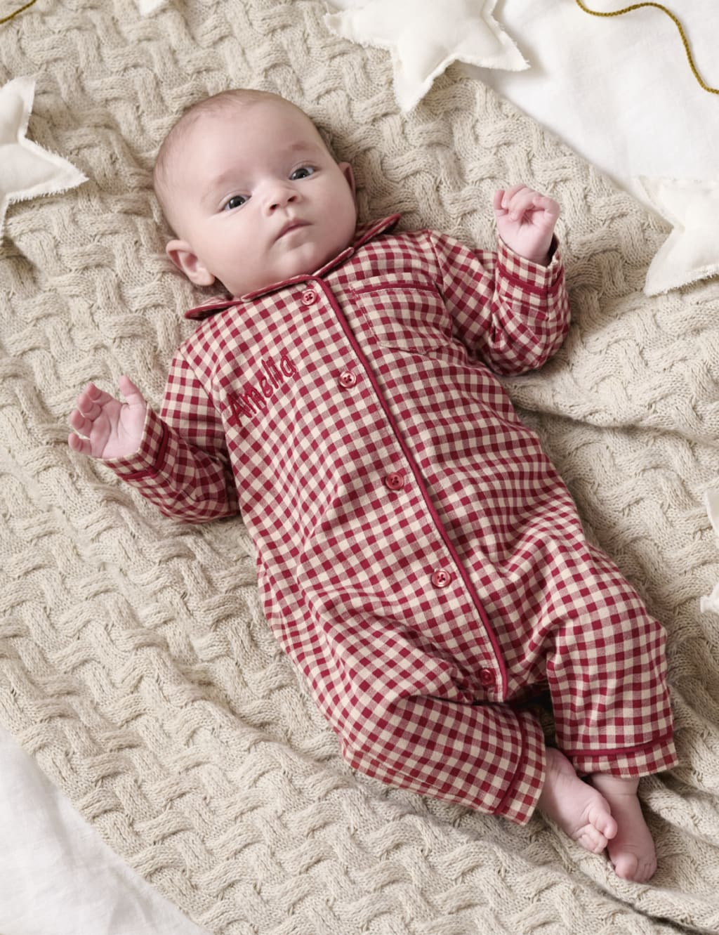 Jersey Check Christmas Pyjamas Romper 0 9 Mths Mamas Papas M S