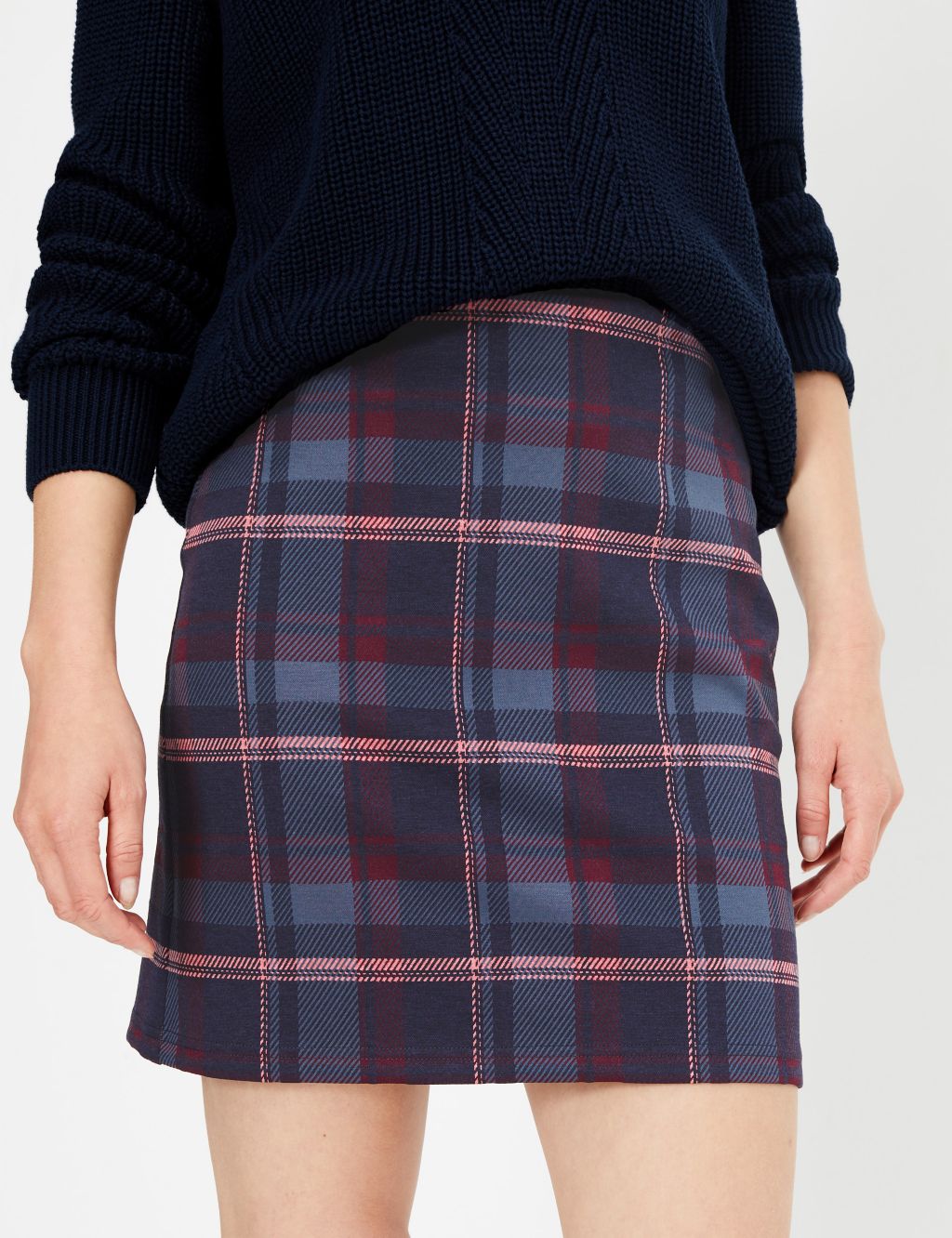 Jersey Checked Pencil Mini Skirt 2 of 4