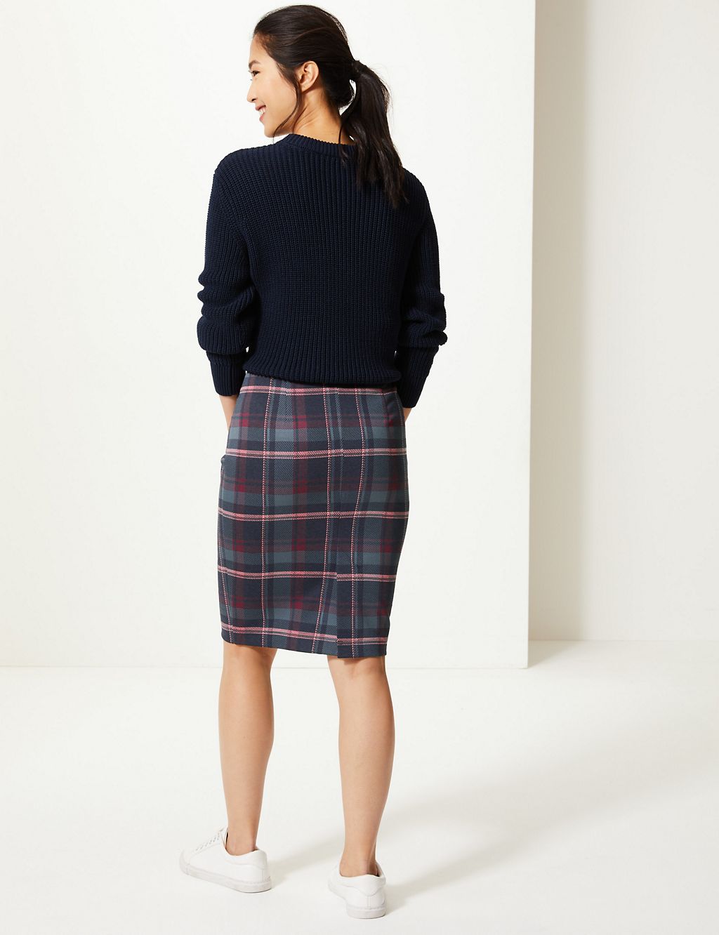 Jersey Checked Pencil Skirt 2 of 4