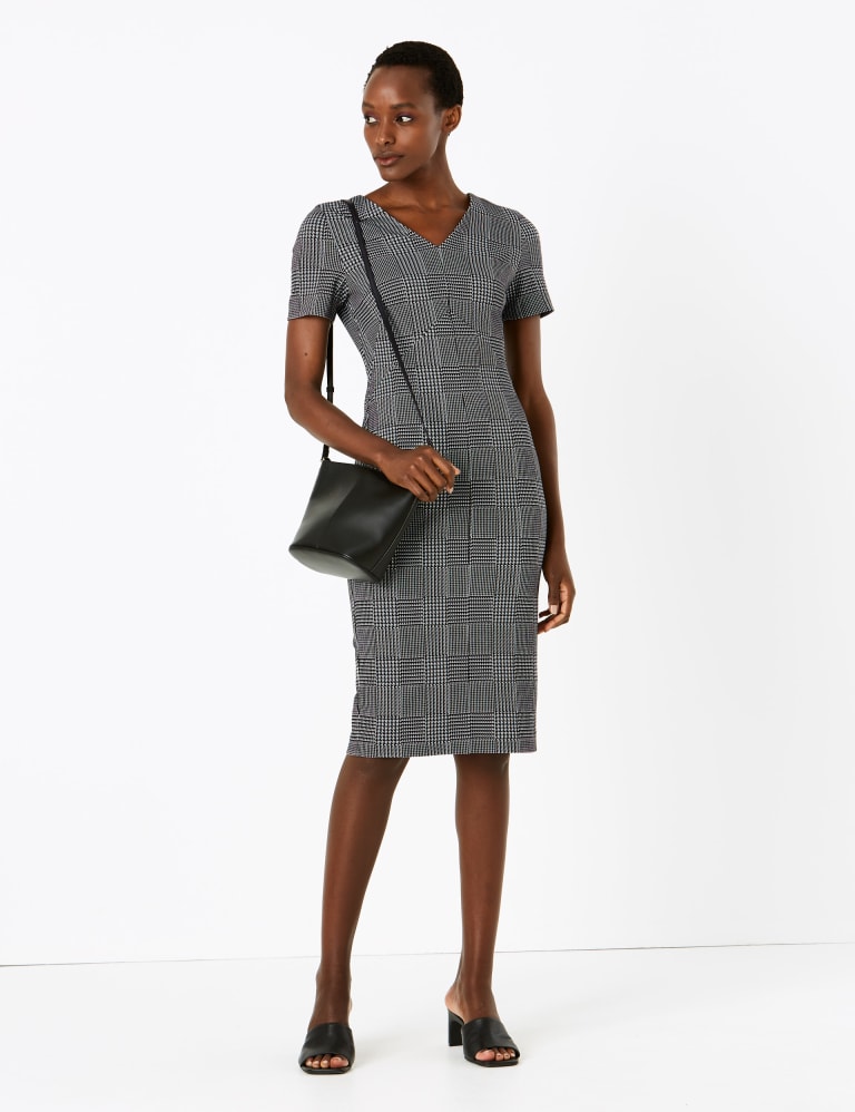 Jersey Checked V Neck Midi Tailored Dress M S Collection M S