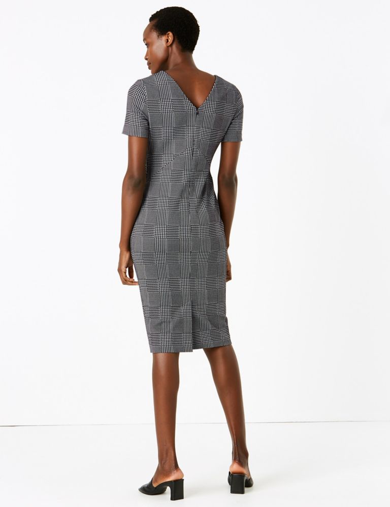 Jersey Checked V-Neck Midi Tailored Dress 4 of 4