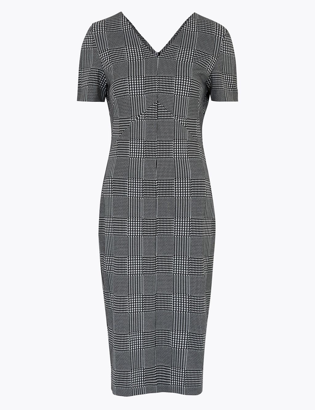 Jersey Checked V-Neck Midi Tailored Dress 1 of 4