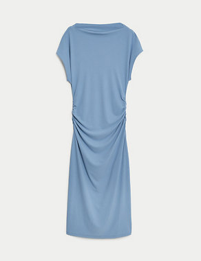 Jersey Cowl Neck Ruched Midi Bodycon Dress Image 2 of 5