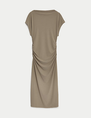 Jersey Cowl Neck Ruched Midi Bodycon Dress Image 2 of 6