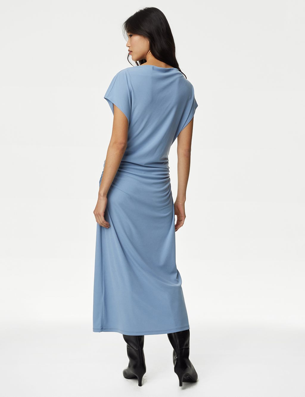 Jersey Cowl Neck Ruched Midi Bodycon Dress 5 of 5