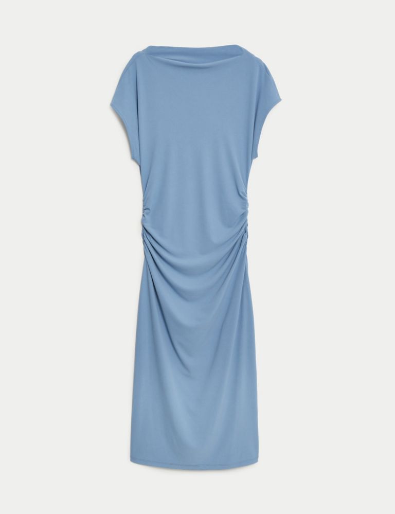 Jersey Cowl Neck Ruched Midi Bodycon Dress 2 of 5