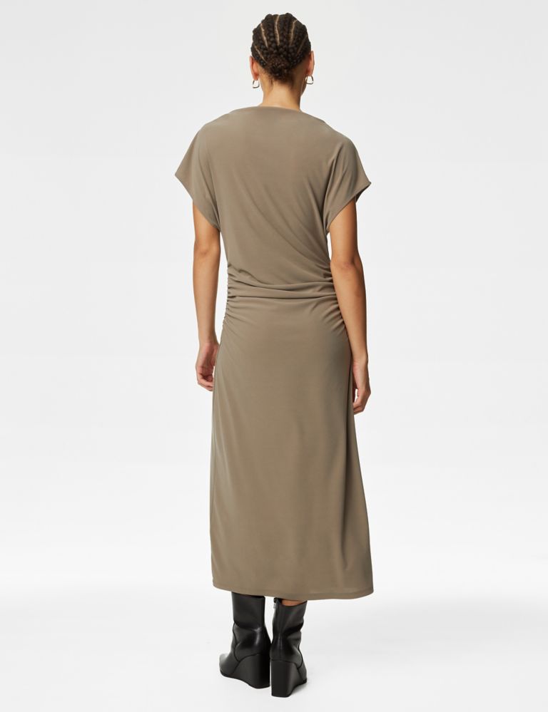Jersey Cowl Neck Ruched Midi Bodycon Dress 6 of 6