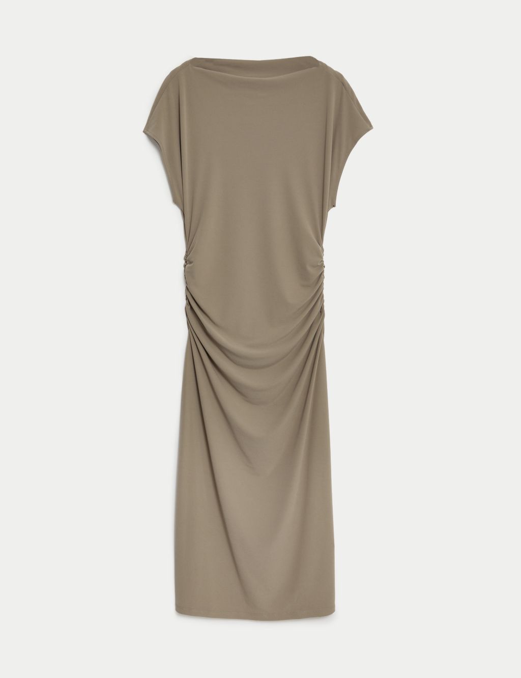 Jersey Cowl Neck Ruched Midi Bodycon Dress 1 of 6