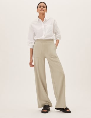 m&s wide leg pull on trousers