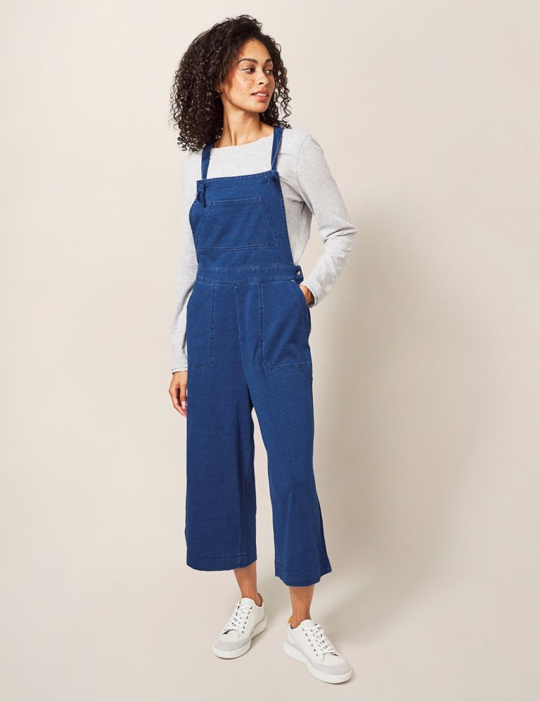 Jersey Cropped Dungarees, White Stuff