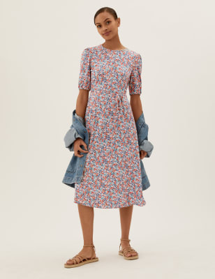 Jersey Ditsy Floral Midi Tea Dress, M&S Collection