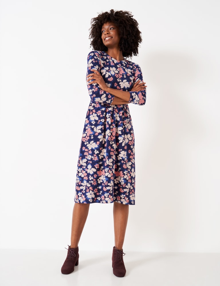 Jersey Ditsy Floral Midi Waisted Dress Crew Clothing M S