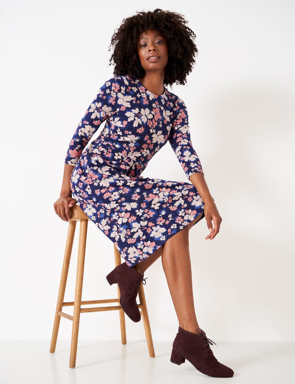 Jersey Ditsy Floral Midi Waisted Dress | Crew Clothing | M&S