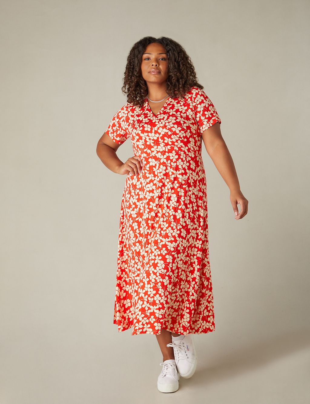 Jersey Ditsy Floral Midi Wrap Dress 6 of 7