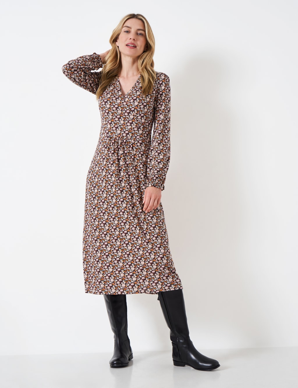 Jersey Ditsy Floral V-Neck Midi Wrap Dress | Crew Clothing | Mu0026S