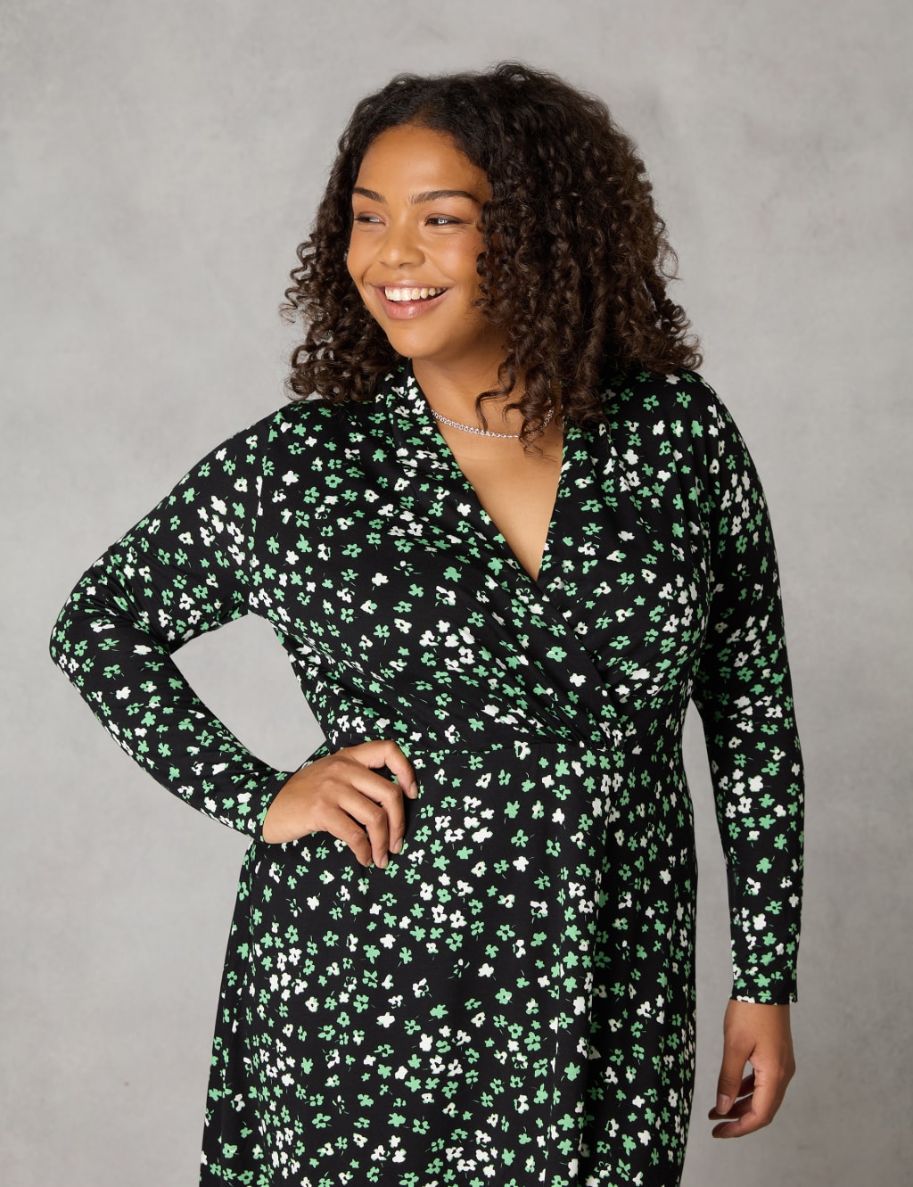 Jersey Ditsy Floral V-Neck Midi Wrap Dress 2 of 5