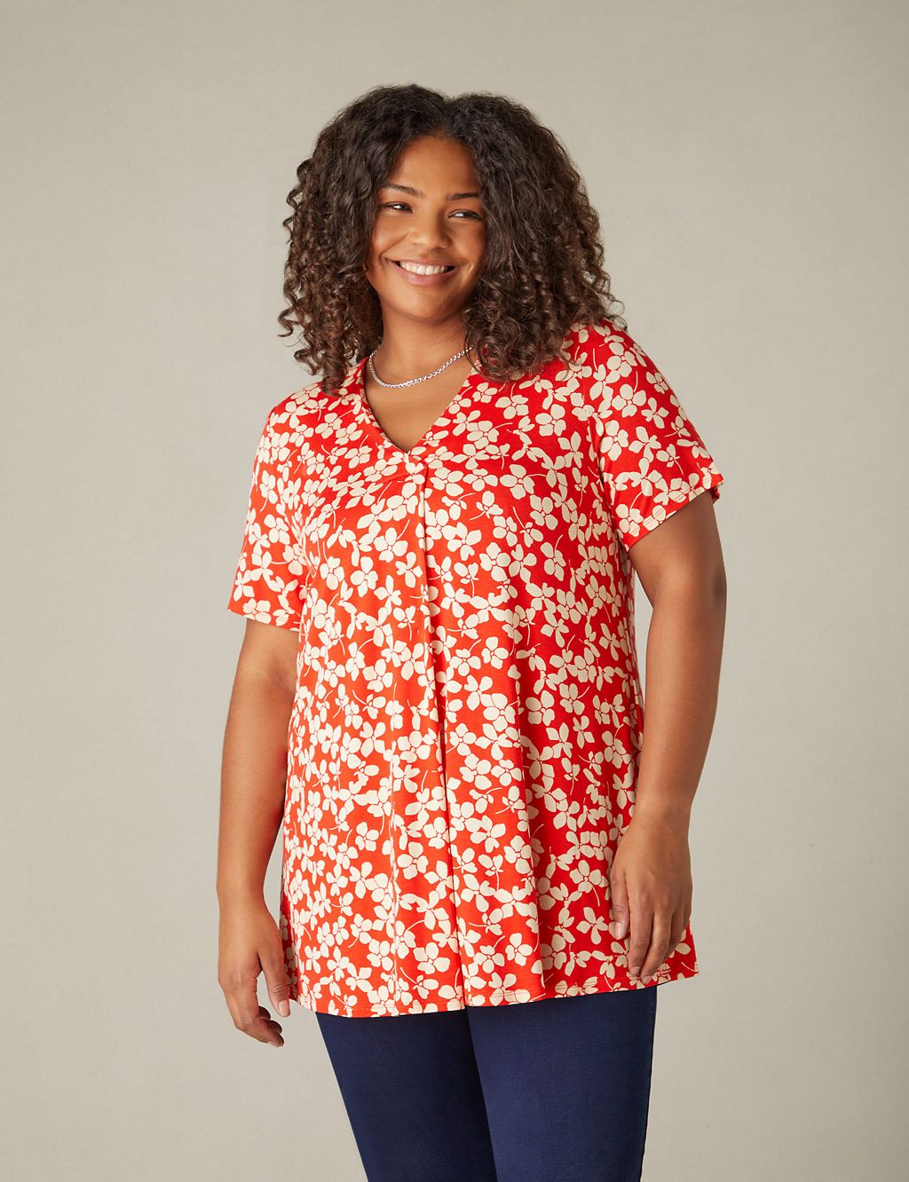 Jersey Ditsy Floral V-Neck Pleat Detail Top 3 of 6