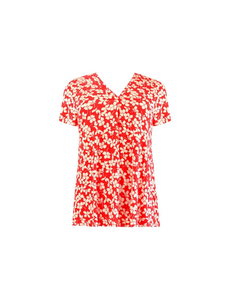 Jersey Ditsy Floral V-Neck Pleat Detail Top 2 of 6
