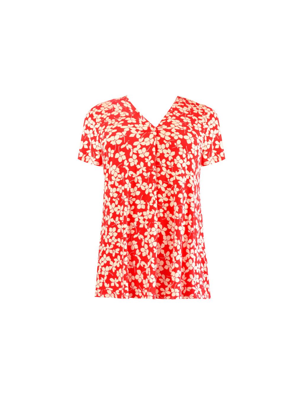 Jersey Ditsy Floral V-Neck Pleat Detail Top 1 of 6