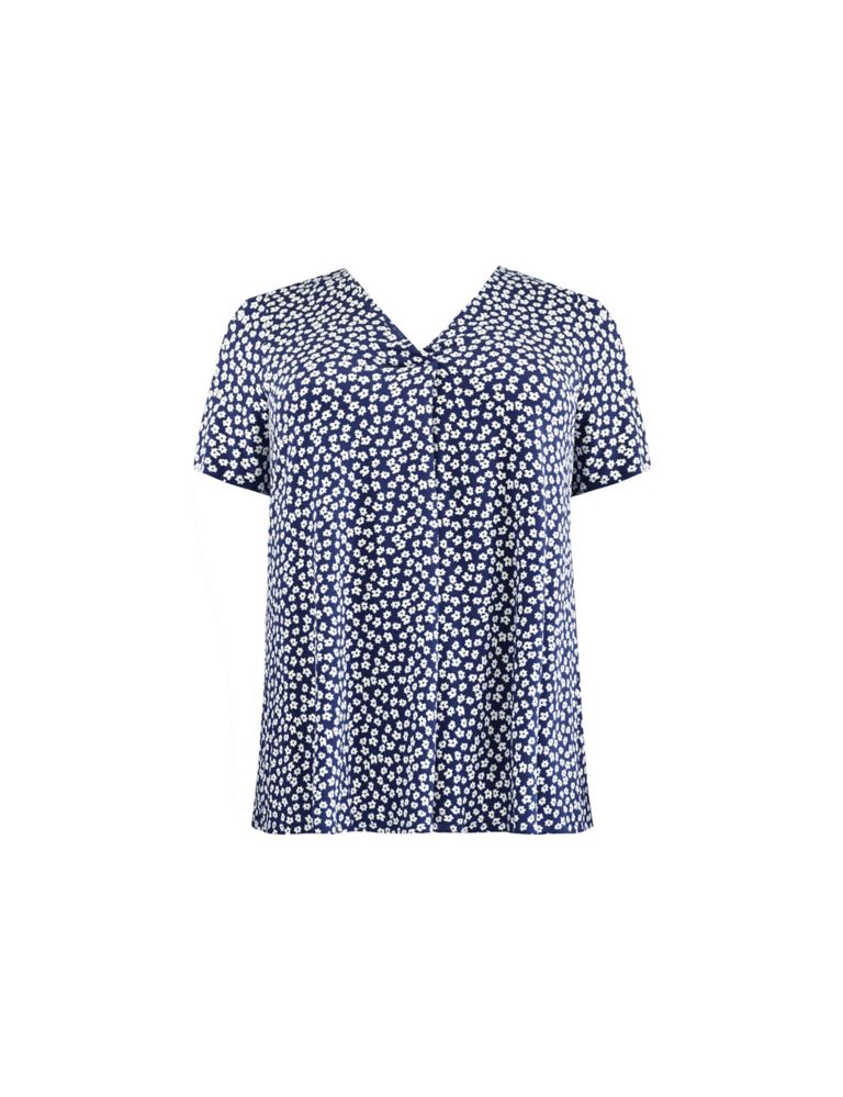 Jersey Ditsy Floral V-Neck Pleat Detail Top 2 of 7