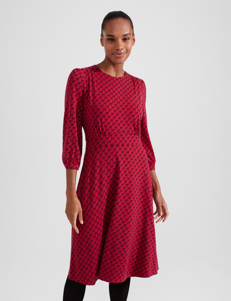Jersey Dog Print Knee Length Swing Dress