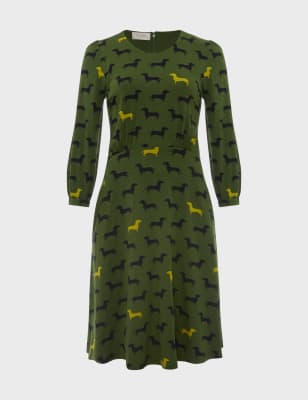 Jersey Dog Print Round Neck Waisted ven Dress Image 2 of 4