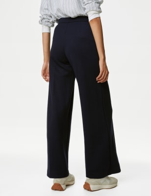 Navy, Body Shaper Wide Leg Jersey Trousers