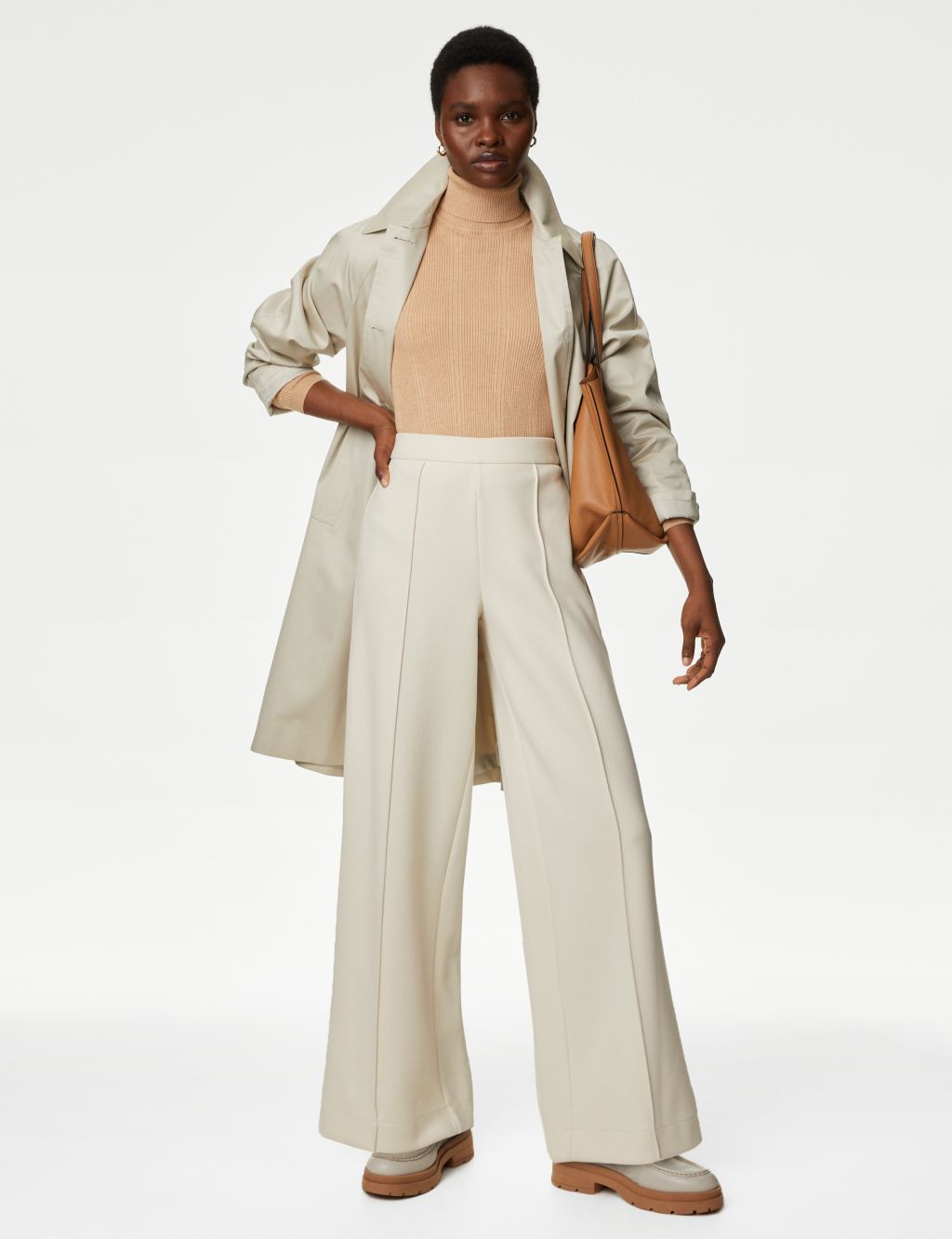 Jersey Elasticated Waist Flared Trousers, M&S Collection
