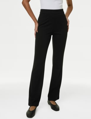 Designer Jersey Flared Black Trousers, Luxury Eveningwear Separates