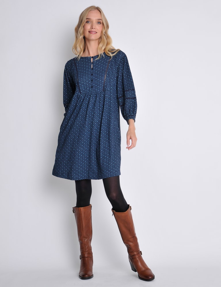 Jersey Floral Button Front Mini Smock Dress