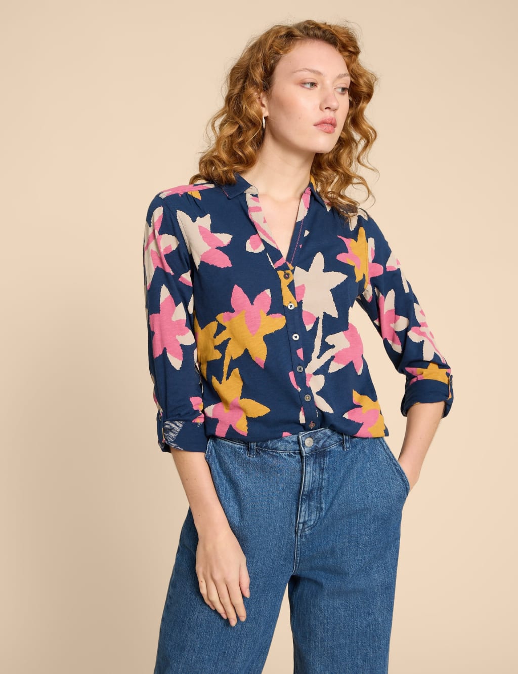 Floral collared sale shirt womens