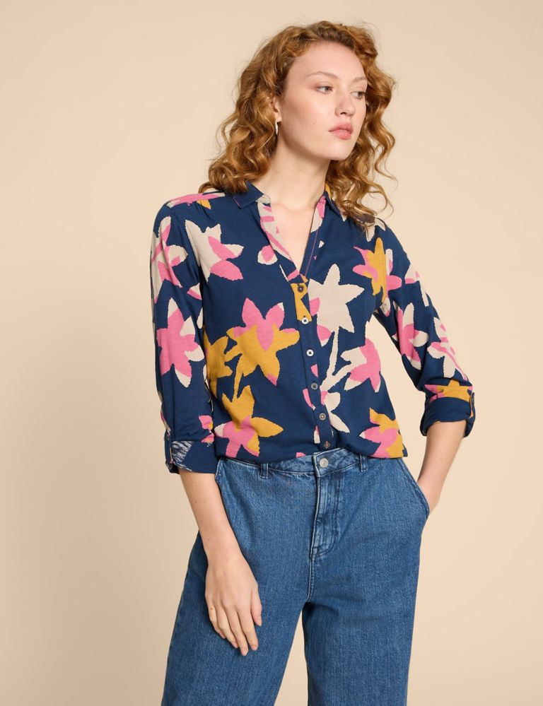 Jersey Floral Collared Button Through Blouse 1 of 4