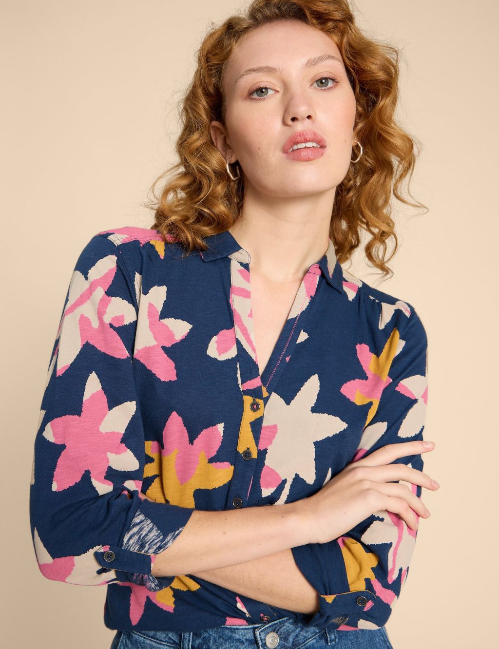 Jersey Floral Collared Button Through Blouse 4 of 4