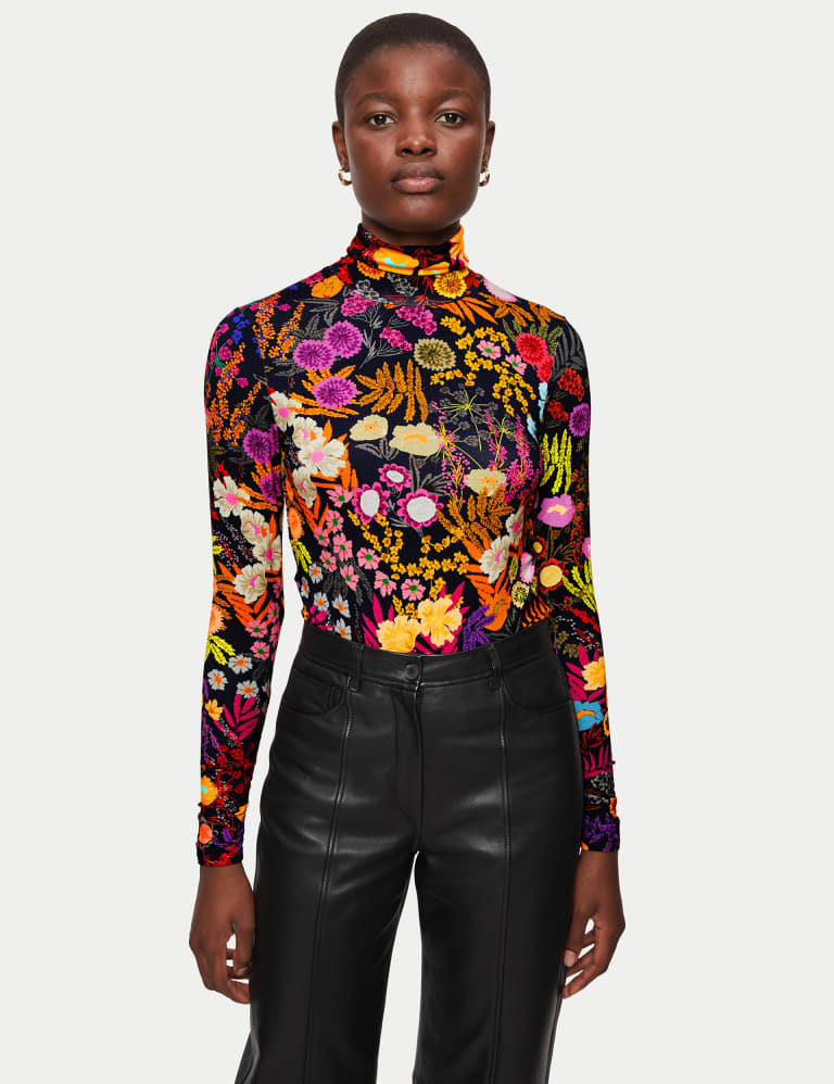 Jersey Floral High Neck Top Jigsaw M S