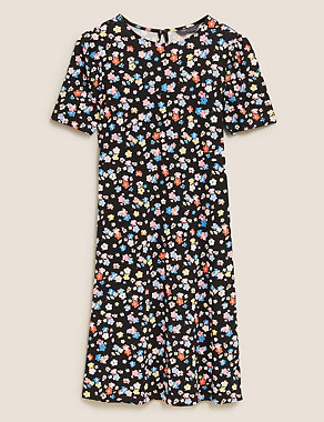 Jersey Floral Knee Length Swing Dress Image 2 of 5