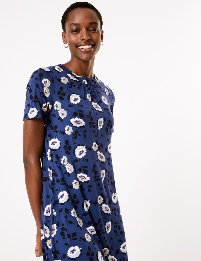 Jersey Floral Knee Length Swing Dress 1 of 4