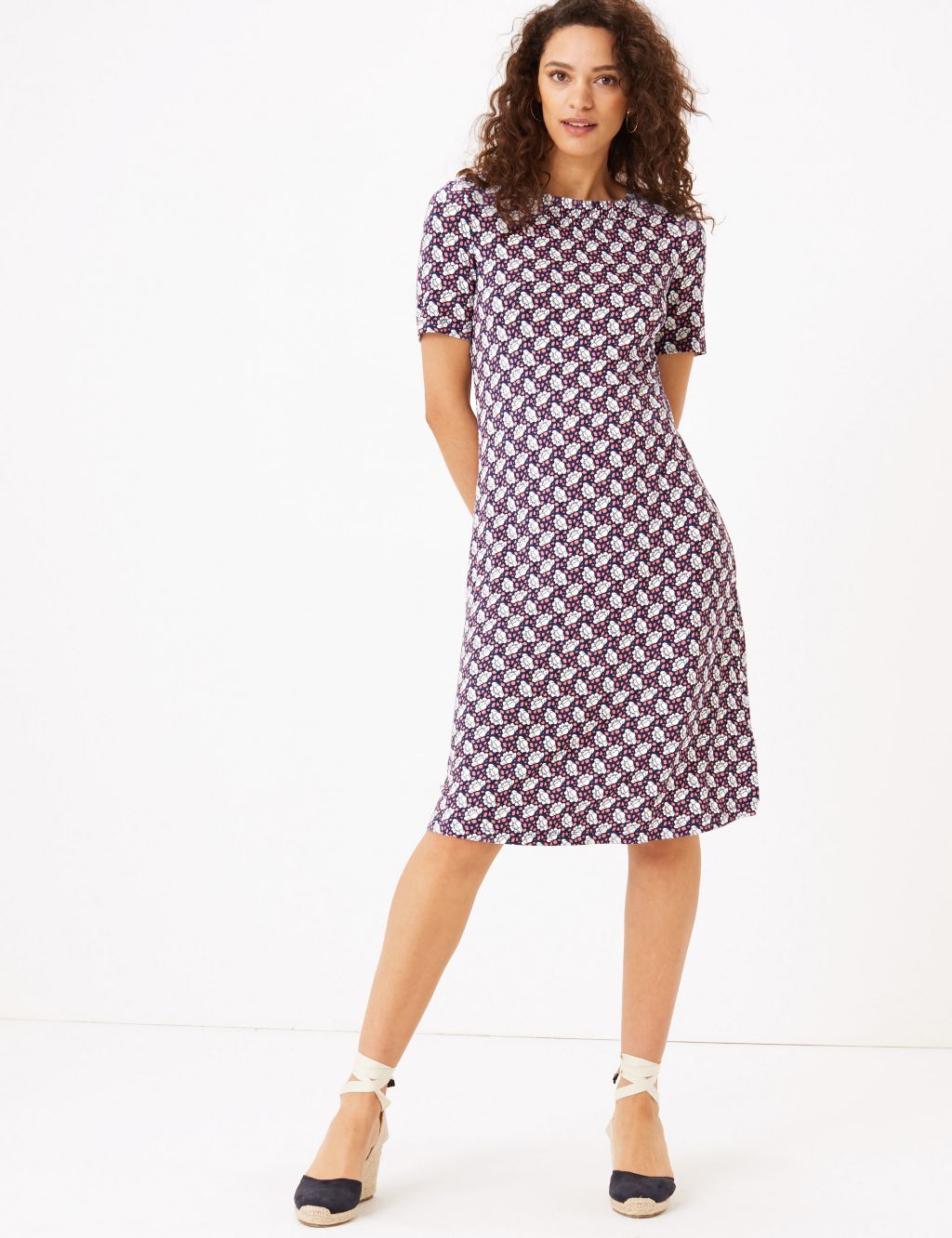 Jersey Floral Knee Length Swing Dress | M&S Collection | M&S