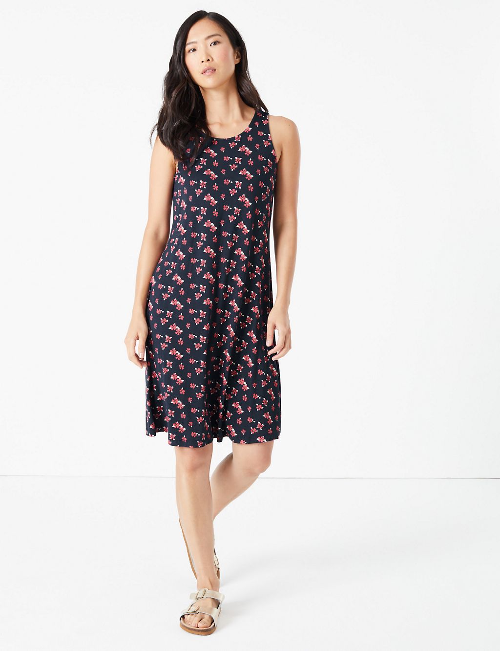 Jersey Floral Knee Length Swing Dress 3 of 4