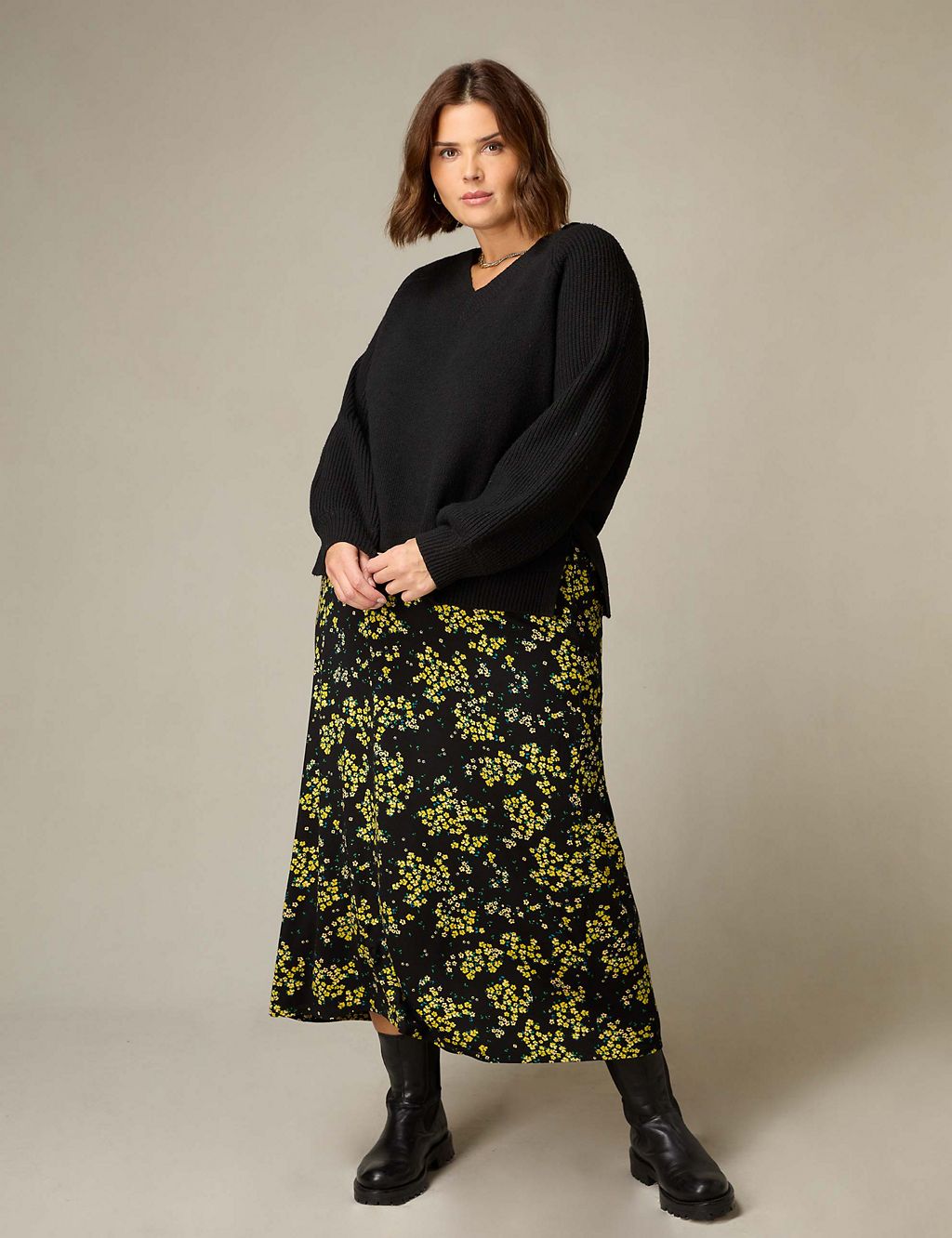Jersey Floral Midaxi A-Line Skirt 7 of 7