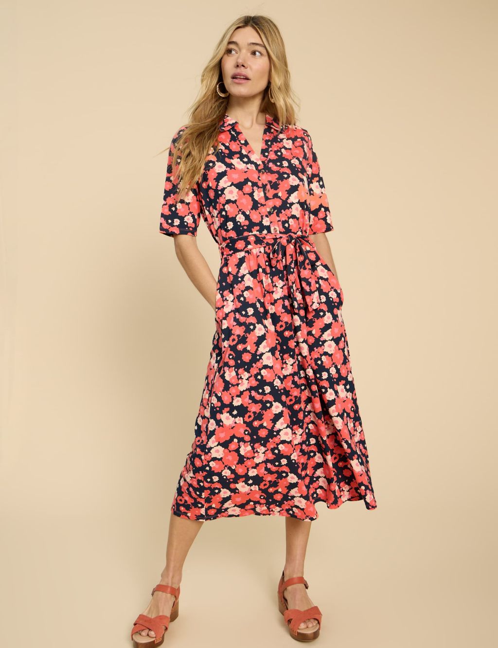 Jersey Floral Midi Shirt Dress 3 of 6