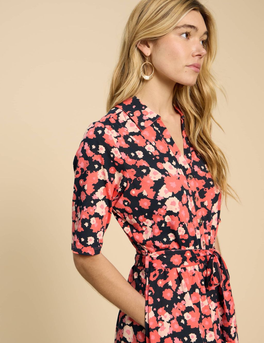 Jersey Floral Midi Shirt Dress 5 of 6