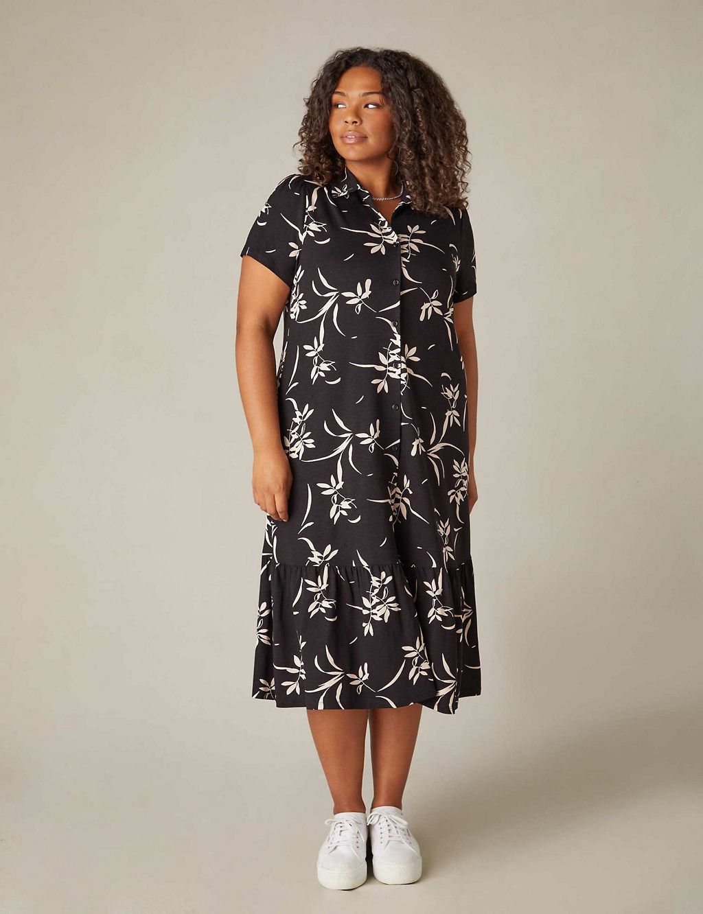 Jersey Floral Midi Tiered Shirt Dress 3 of 6