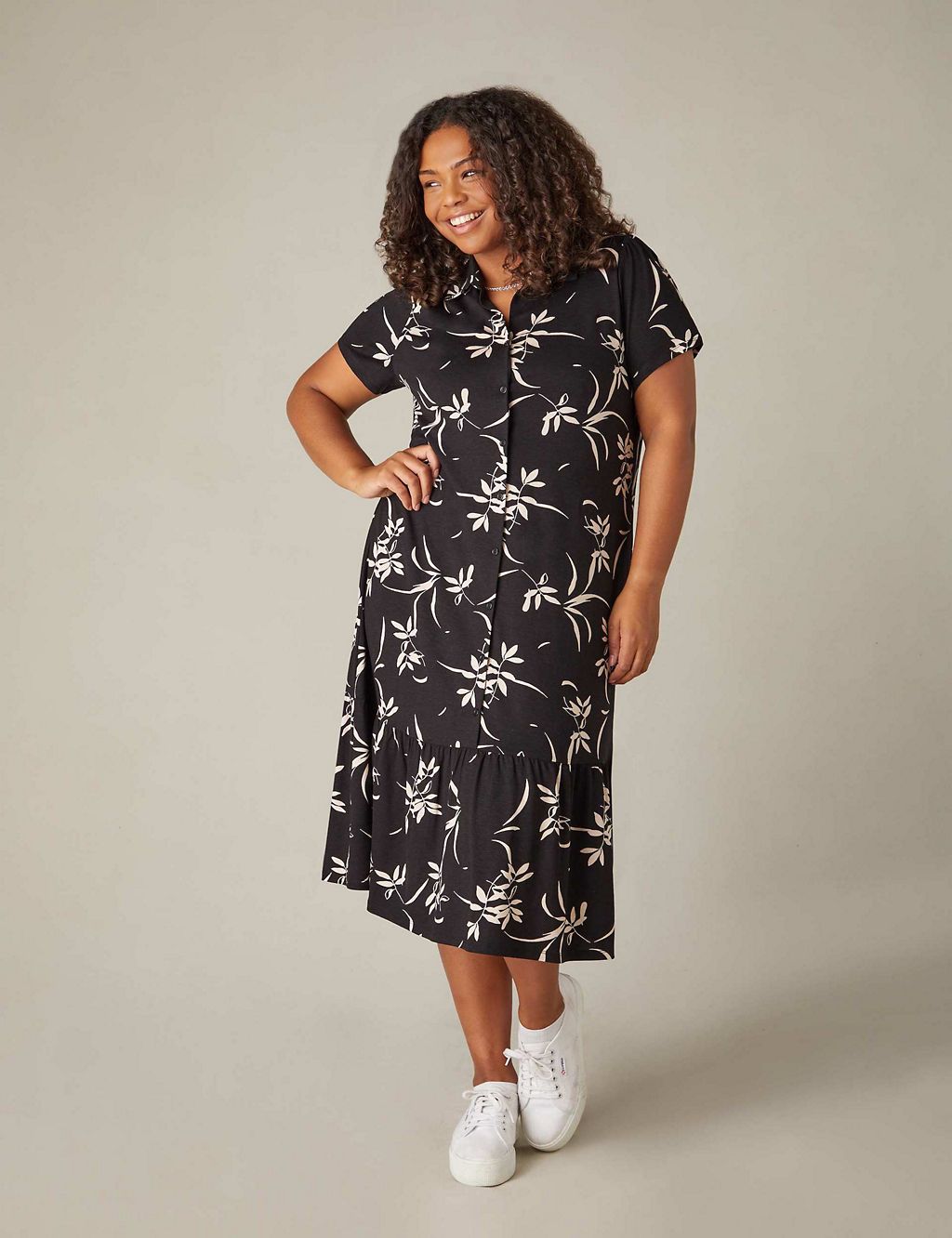 Jersey Floral Midi Tiered Shirt Dress 2 of 6