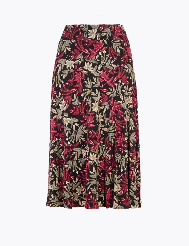 Jersey Floral Print Slip Midi Skirt 2 of 4